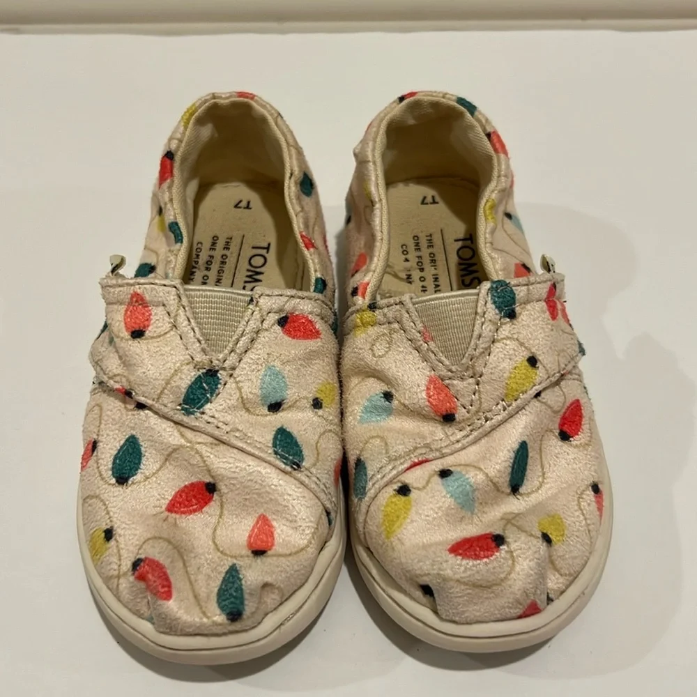 TOMS Belmont Toddler Girl Slip On Shoe Cream Christmas Light Bulb US7 - Picture 2 of 15